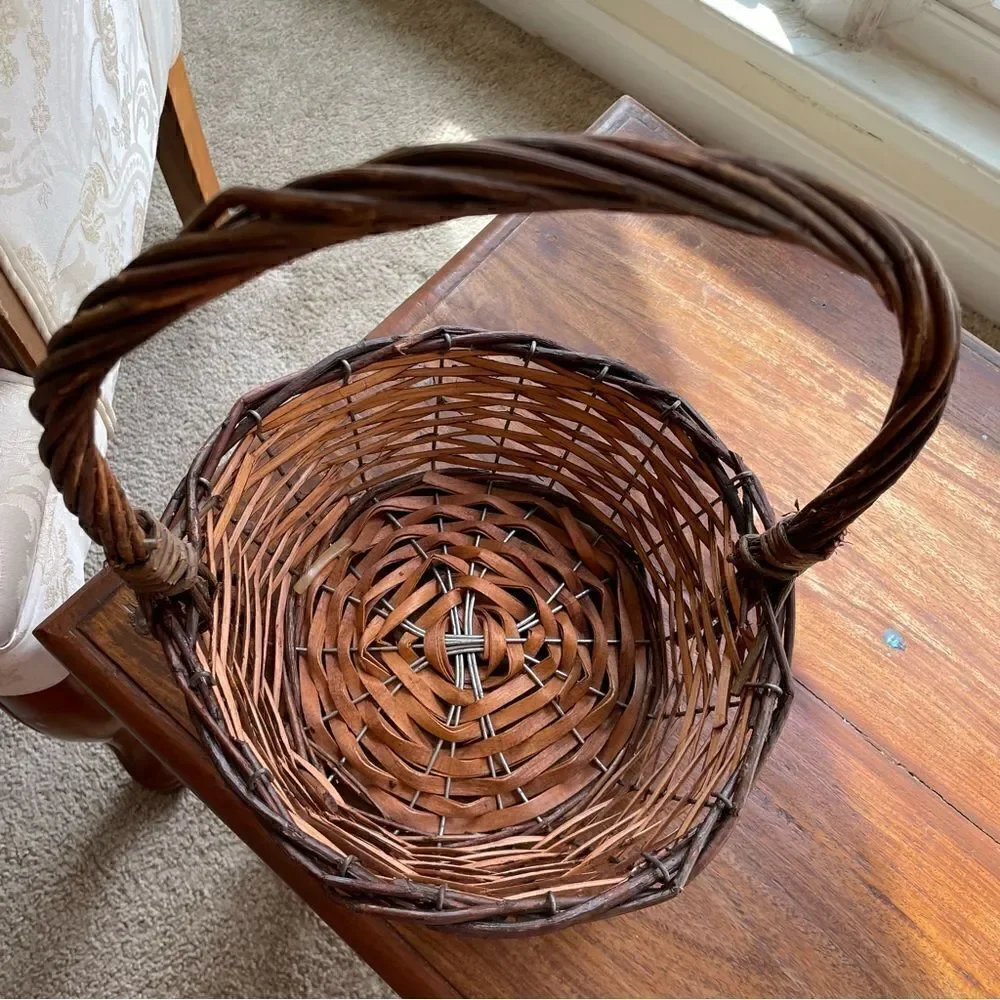 Medium Sized Brown Woven Basket with Handle